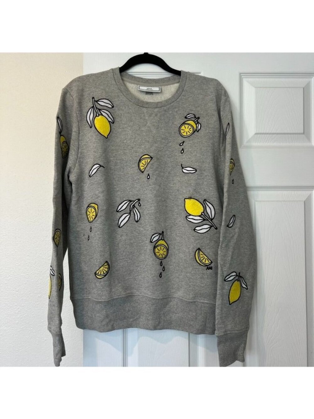 AMI Alexandre Mattiussi Mens Lemon Print Crewneck Sweater Size Large